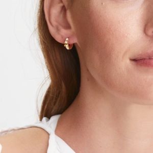 Tory Burch Silver and Floral Blue Serif T Huggie Earings